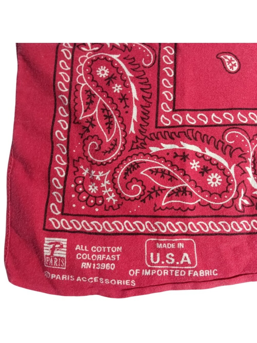 Vintage 19x19" Red Paisley 100% Cotton Bandana Made In USA By Paris Accessories